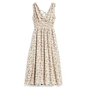 Waist-Defined Floral Sleeveless Tie-Back Smocked Maxi Dress